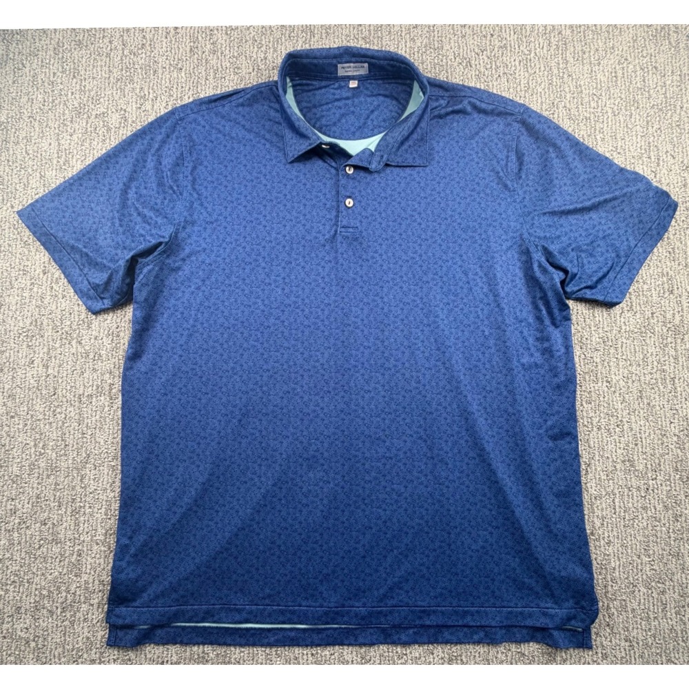 Peter Millar Polo Shirt Mens XXL Blue Regatta Bay Golf Yacht‎ Club Geometric